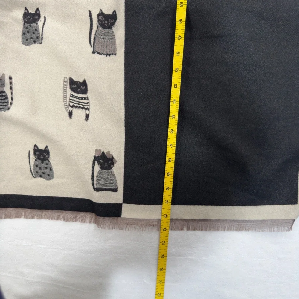Cat Lovers Scarf Shawl Oversized Black Cream Colorblock‎ Novelty Artsy Modern
